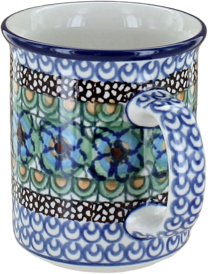 Blue Rose Polish Pottery - Green Mardi Gras Small Coffee Mug - 9 oz - Petite Mug for Tea & Coffee Drinkers