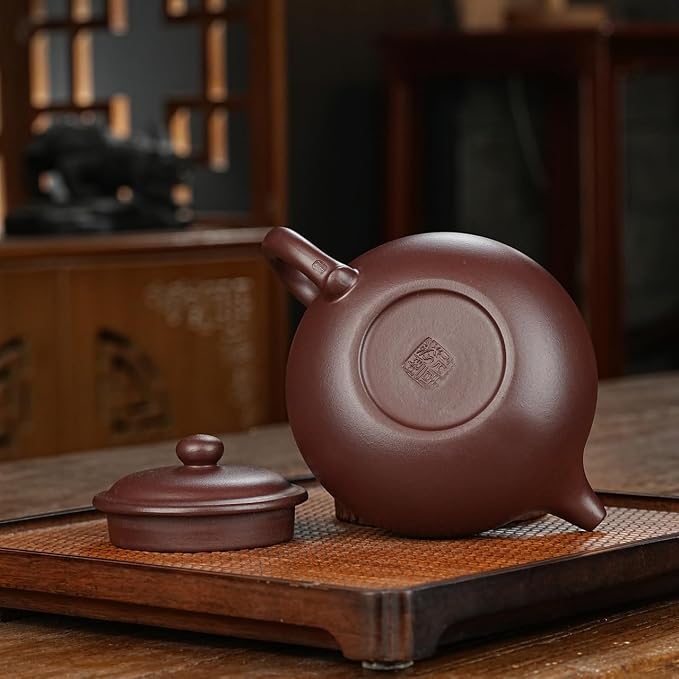 Fine Zisha Teapot Series,Chinese Genuine Handmade Yixing Purple Clay Tea Pot 12.8 Oz,Infuse Brew Kungfu Tea Maker -Fanggu Teapot