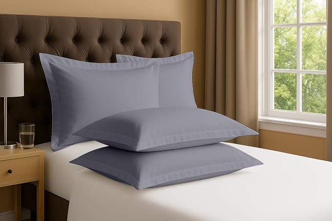2 Pack Pillow Shams Queen Size 20x30 – 600 Thread Count 100% Organic Cotton Silver Pillow Covers with 2 Inch Flange, Soft & Smooth Premium Hotel-Quality Pillowcases Set of 2