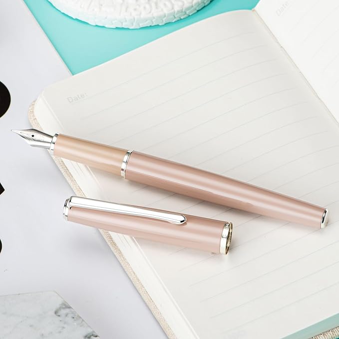 Hongdian 920S Fountain Pen Pink Metal Pen, Iridium M Nib Classic Pen with Ink Converter