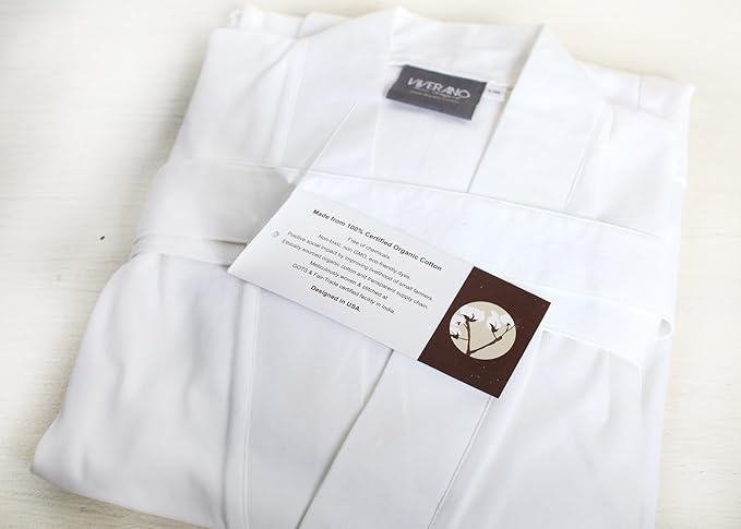 Women's Bathrobe Spa Robe, 100% Organic Cotton, Lightweight Super Soft Travel & Eco-Friendly (6 Colors)