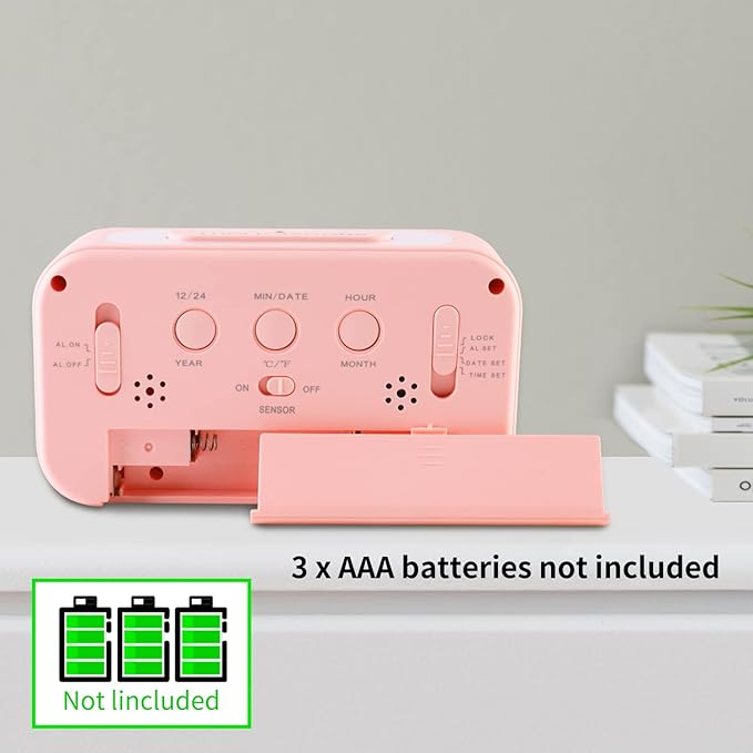 Digital Alarm Clock with Indoor Temperature, Large LED Display, 12/24H, Snooze Mode, Battery Operated Bedside Clock for Bedroom, Heavy Sleepers & Kids
