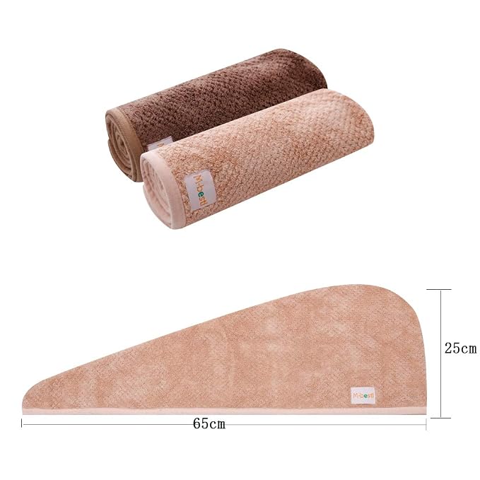 M-bestl 2 Pack Hair Drying Towels, Hair Wrap Towels, Absorbent Microfiber Hair Towel Turban with Button Design to Dry Hair Quickly(Coffee& Pink)