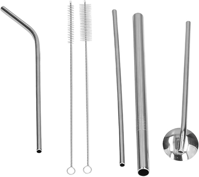 Reusable Stainless Steel Drinking Straws Set, Metal Straws Free Dishwasher Safe with 2 Brushes, Ideal for Cocktails Parties Picnics (Silver)