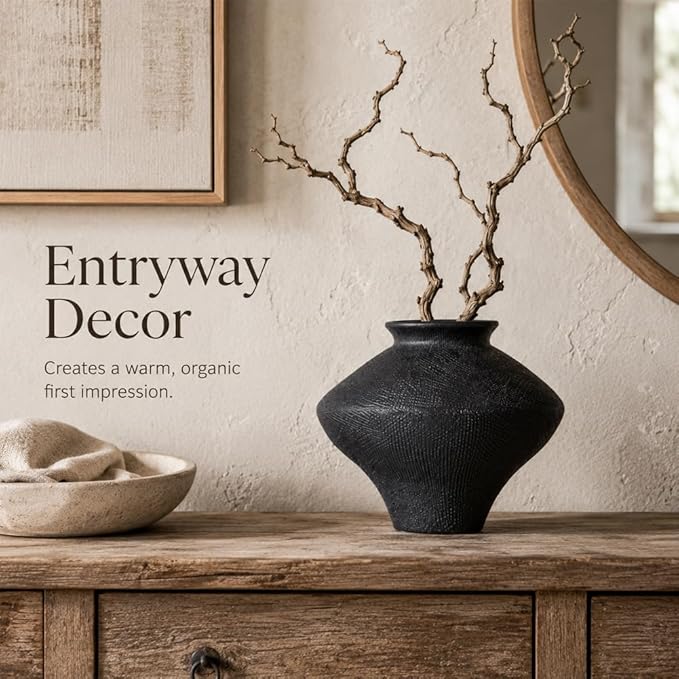 Wabi Sabi Vase, 6.7" Wabi Sabi Decor Rustic Vase, Black Ceramic Vase for Centerpiece, Vintage Farmhouse Decor for Home Decorative, Table, Living Room, Bedroom, Bathroom, Kitchen