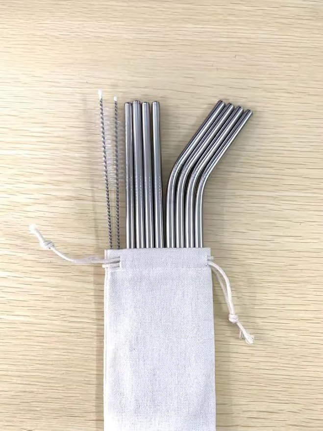 Silver 8-Pack Stainless Steel Drinking Straws – 10.5” Long, Fits Cups Up to 30 OZ. Includes 2 Cleaning Brushes and a Carrying Case for Easy Storage and Travel. Durable and Reusable.
