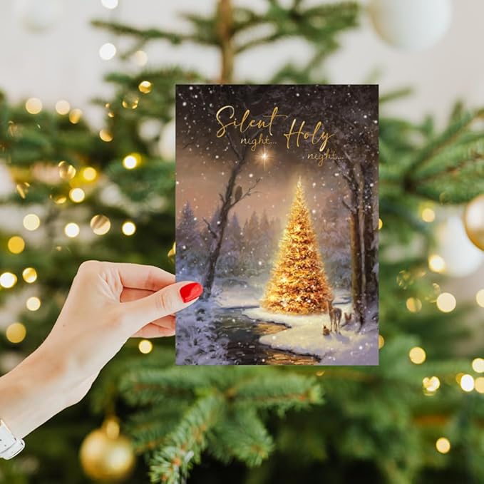 Tree-Free Greetings - Christmas Greeting Cards - Artful Designs - 12 Cards + Matching Envelopes - Made in USA - 100% Recycled Paper - 5"x7" - Calm and Bright (HP60512)
