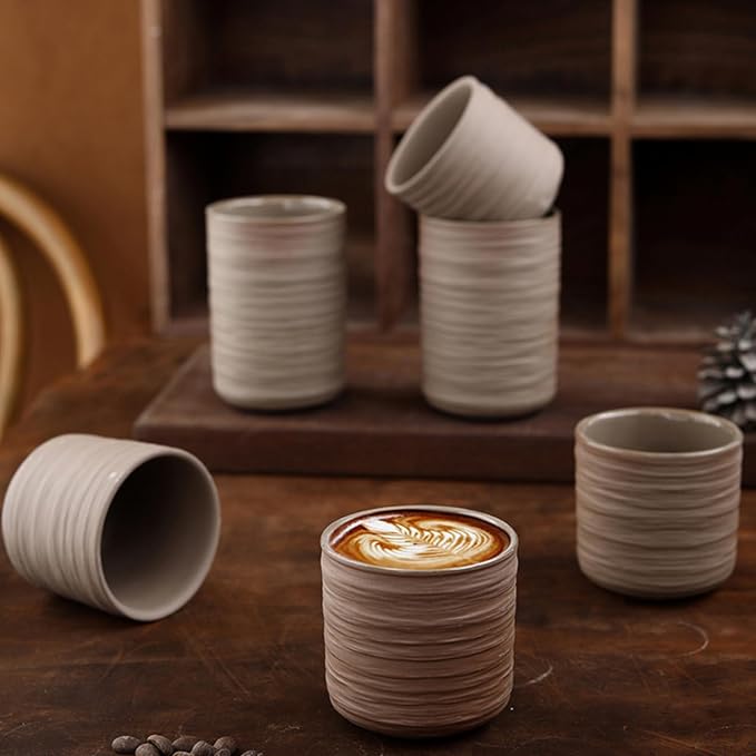 Vintage Ceramic Mug, Japanese Tea Cup 6oz Cup No Handle Drinking Cup for Espresso, Cortado, Matcha, Green Tea, Unglazed Porcelain Arty Mug (Natural Earthiness Finish)