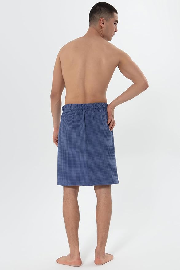 SEYANTE Men's Organic Waffle Spa Wrap – GOTS Certified 100% Turkish Cotton, Adjustable Closure, Same-Color Piping