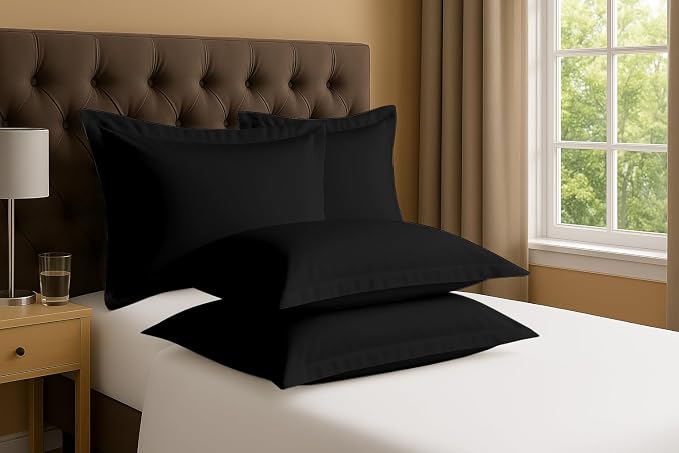 2 Pack Pillow Shams Queen Size 20x30 – 600 Thread Count 100% Organic Cotton Black Pillow Covers with 2 Inch Flange, Soft & Smooth Premium Hotel-Quality Pillowcases Set of 2