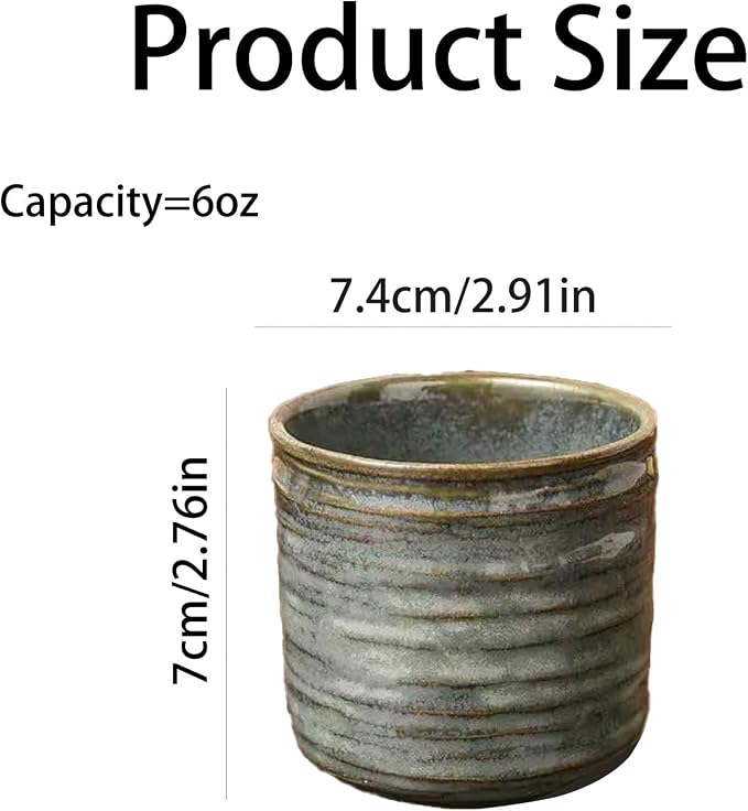 Vintage Ceramic Mug, Japanese Tea Cup 6oz Cup No Handle Drinking Cup for Espresso, Cortado, Matcha, Green Tea, Microwave and Dishwasher Safe, Kiln Transformation Cup (Vintage Bronze)