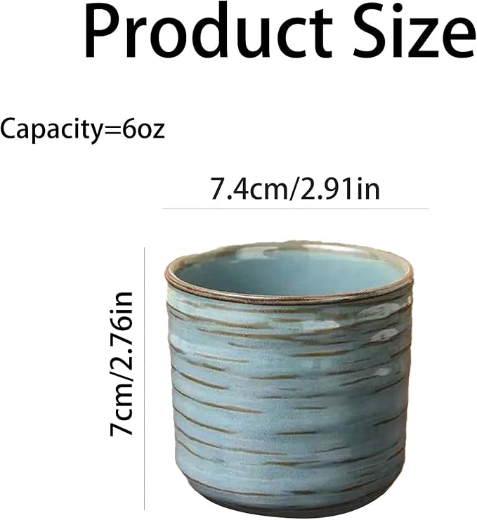 Vintage Ceramic Mug, Japanese Tea Cup 6oz Cup No Handle Drinking Cup for Espresso, Cortado, Matcha, Green Tea, Microwave and Dishwasher Safe, Kiln Transformation Cup (Vintage Blue)