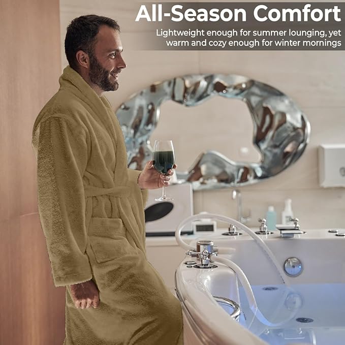 Men’s Hooded Bathrobe, 100% Cotton Terry Bathrobe, Spa Style Bath Robe, Absorbent Shower Robe, Lightweight Towel Bathrobes