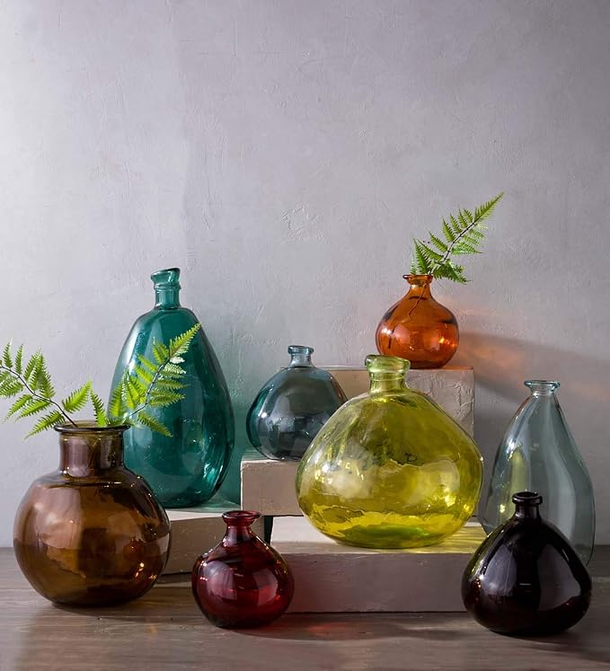VivaTerra Recycled Round Glass Balloon Vase – Handblown Glass Vases for Centerpieces – Unique Organic Shape in a Delicate Pink Color – Sustainable and Unique Home Decor (7" H x 6.25" Dia.)
