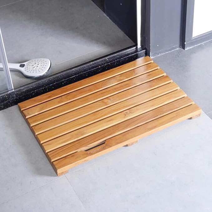 Natural Wooden Shower Mat,Bamboo Duckboard Bath Mat,Waterproof Wooden Slatted Duckboard for Bathtub Spa Sauna, Non-Slip Floor Mat for Indoor and Outdoor, Customizable,30x30cm/12x12in
