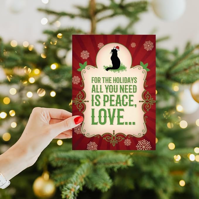 Tree-Free Greetings - Season's Greeting Cards - Artful Designs - 10 Cards + Matching Envelopes - Made in USA - 100% Recycled Paper - 5 x 7 - More Cats (HB93018)