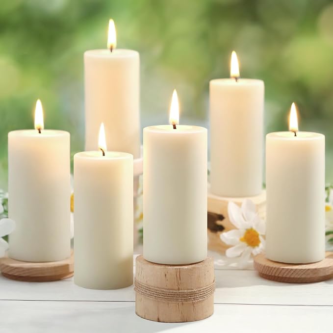 Beeswax Candles Pillar,Ivory White Unscented Candles -258 Hours Long Clean Burning,100% Pure & Natural Bees Wax Candles for Home,Prayer,Dripless Smokeless Organic Pillar Candles Bulk-2x4in-6 Pack
