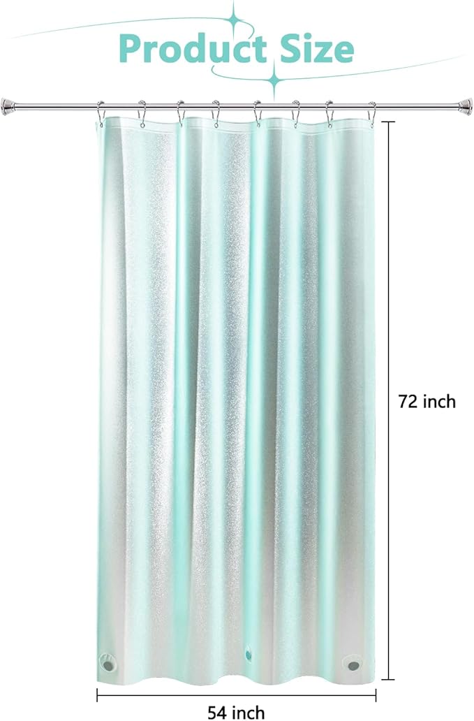Seenus Teal Glitter PEVA Shower Stall Curtain 54 x 72 inch, Waterproof Plastic Sparkle Shower Curtain Liner with 3 Large Magnets, Dreamy Shimmery Narrow Bathroom Shower Curtain Aqua Green
