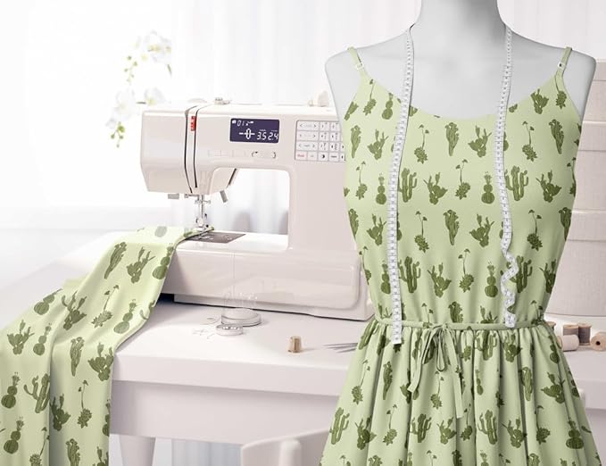 Soimoi Silky Satin Fabric Material, 1 Yard - 42" Inch Width, Green - Floral Print - Soft Shiny Fabric for Dress, Pillowcases, Pajamas, Evening Dress, DIY