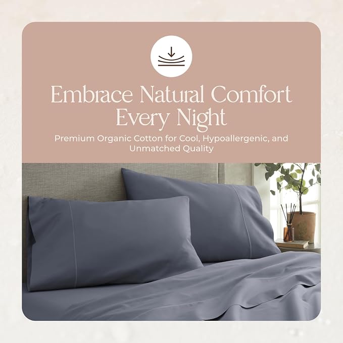 Sateen Weave GOTS & Fairtrade Certified - Soft Fitted Bed Sheets Only (Mineral, King)