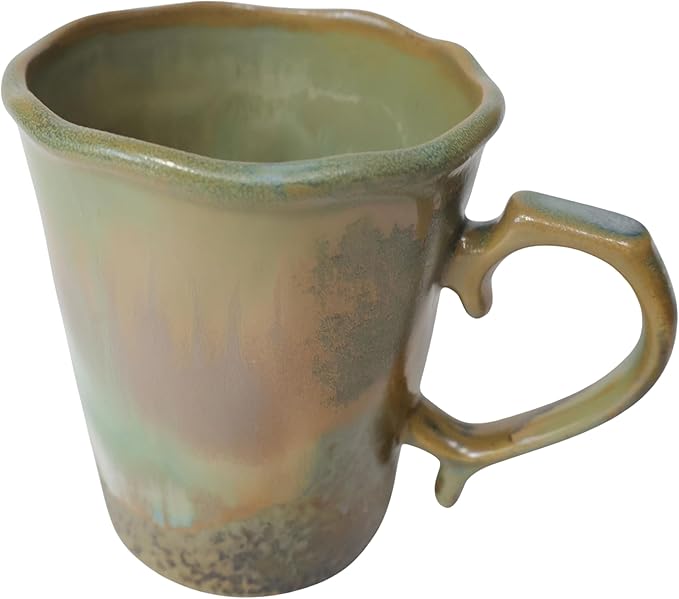 Large Ceramic Coffee Mug 16 oz - Microwave & Dishwasher Safe, Handcrafted Artisan Pottery Cup with Tapered Design for Stability & Heat Retention, Gift for Mom (Reactive Olive Green)