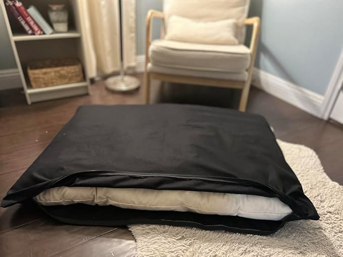 Natural Cotton Canvas Dog Bed – Raw Cotton Filled Pet Cushion Insert, Breathable Eco-Friendly Dog Mattress, Durable Washable Cover with Zipper (Black, Small 36"x22"x3")
