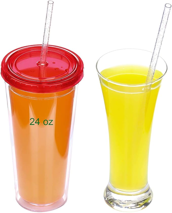 Dakoufish BPA-Free 12 Piece 11 Inch Reusable Clear Plastic Glitter Sparkle Drinking Straw Plus one Cleaning Brush (Clear,11inch)