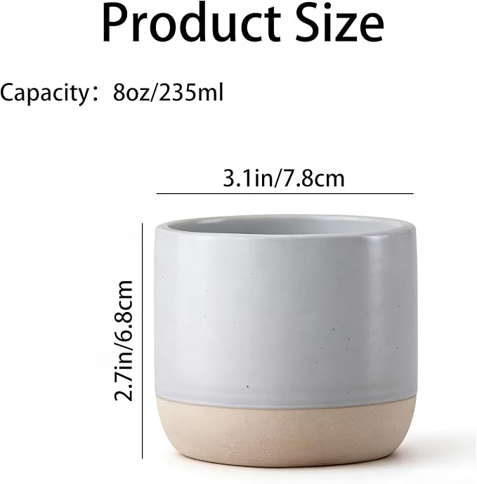 Japanese Ceramic Mug, Vintage Tea Cup, 8oz Cup, No Handle Drinking Cup for Latte Milk Water Beverage Juice Microwave and Dishwasher Safe (Grey)