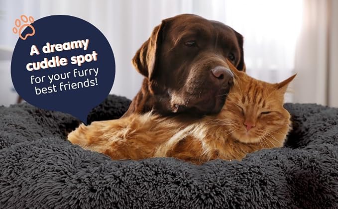 Donut Dog Bed - Premium Comfort for Anxiety Relief - Fluffy & Calming Design with Ultra-Plush Support | Cozy Round Dog Bed with Super Soft Circle Style (Black, Small)