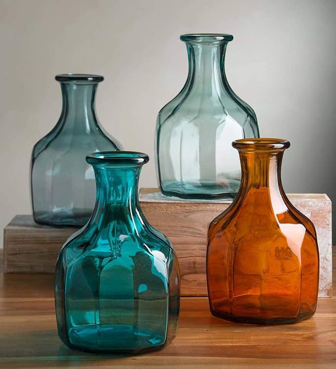 Vivaterra Handmade 100% Recycled Glass Vase from Spain | Amber | 7 Inches Diam x 12 Inches Tall | Modern Farmhouse Home Decor Accents | Table Flowers and Mantle Decoration