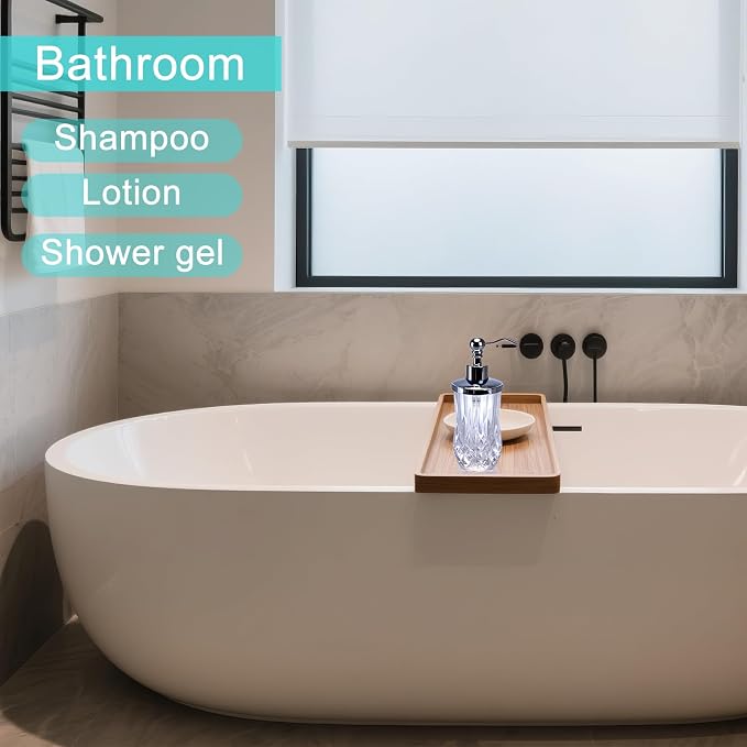 9Oz Clear Glass Soap Dispenser with Zinc Alloy Pump,Lead-Free Thick-Cut Glass,Countertop Soap Dispensers for Bathroom & Kitchen,Round