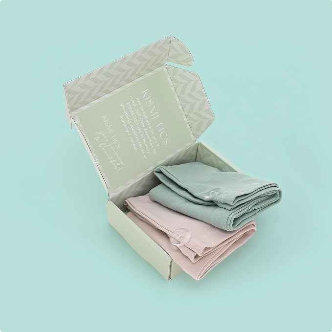 2 Pack T-Shirt Hair Plopping Towel for All Textures - Cotton Blend Water Absorption Turban with Secure Button - Moisture Gentle Styling and Setting Wrap - Sage & Pink