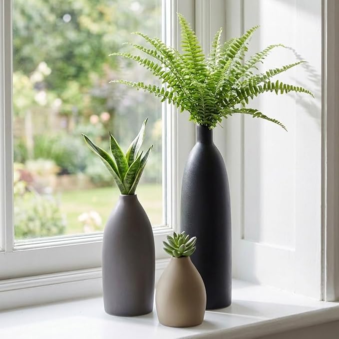 Ceramic Vase Set of 3, Neutral Wabi Sabi Japandi Decor, Modern Minimalist Decorative Vases for Shelf, Coffee Table, Living Room, Bathroom, Kitchen, Bookshelf, Mantel, Entryway Table