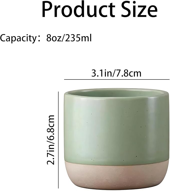 Japanese Ceramic Mug, Vintage Tea Cup, 8oz Cup, No Handle Drinking Cup for Latte Milk Water Beverage Juice Microwave and Dishwasher Safe (Green)