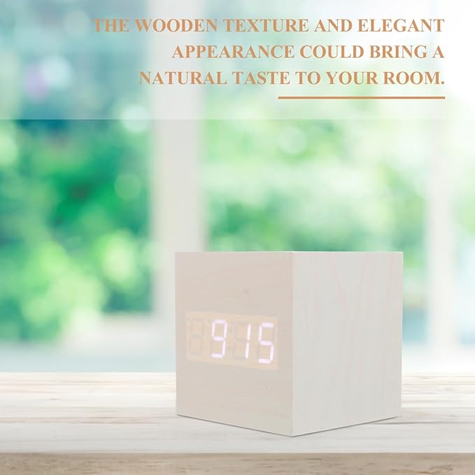 Healifty Wooden Digital Alarm Clock with Dual Led Display and Temperature Compact 2.55 Inch USB Powered Mini Clock for Bedroom and Desk Use