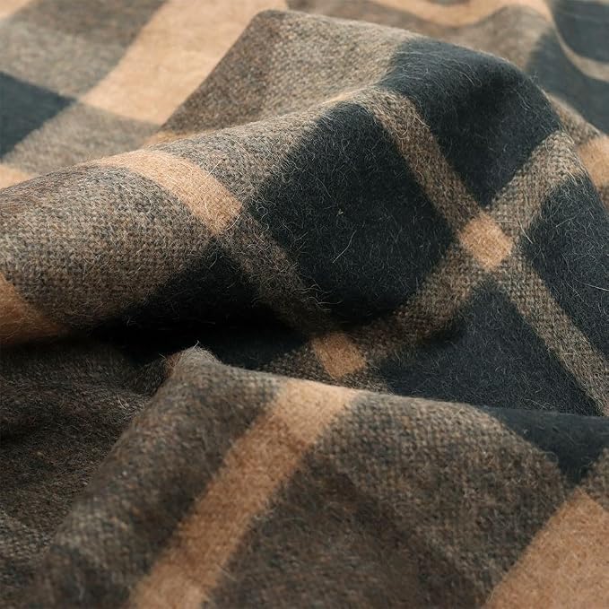 Superfine Alpaca Wool Throw Blanket - Lightweight Alpaca Merino Wool Throw Blankets | Soft Peruvian Alpaca Blanket Wool Blanket Scottish Design 70" x 60" (Dark Forest Green/Camel/Beige)