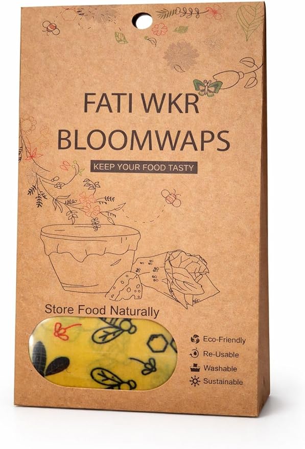 Beeswax Food Wraps - Eco-Friendly Reusable Food Storage - Sustainable Organic Cotton Wraps for Fruit, Vegetables, and Bread - Washable & Zero Waste (Assorted Sizes)
