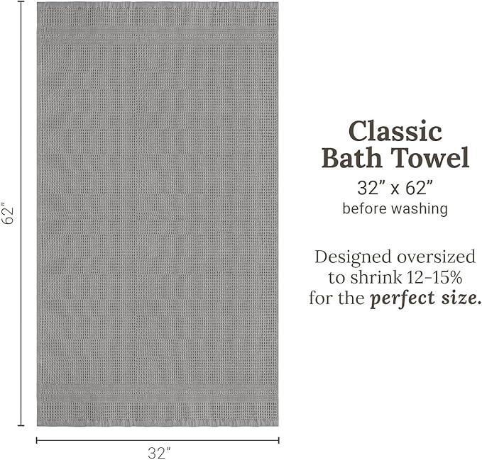 GILDEN TREE Waffle Towels for Bathroom, 100% Cotton Quick Dry Towel, Waffle Bath Towels Large, Absorbent Lightweight Travel Towel, Bath Towels Set of 2, Classic Style (Pewter)