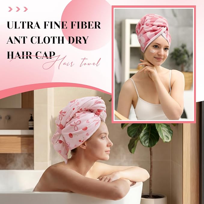 2 Pcs 40 x 24 Inches Large Microfiber Hair Towels Quick Dry Hair Towel Wrap for Women, Suitable for Home, Recreation, Beach, Yoga, Gym, Camping, Etc (Cherry,Flowers)