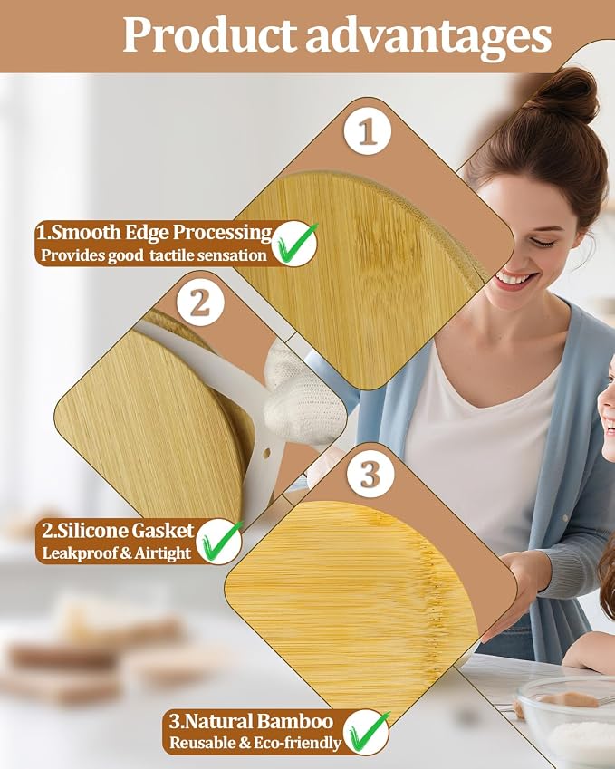 Replacement Wooden Lids for Pyrex, Anchor Hocking Glass Containers, Bamboo Lids for Pyrex Glass Bowls, Bowl Covers with Leakproof Silicone Gasket Rectangler 3 Cup *4/7210-PC*4
