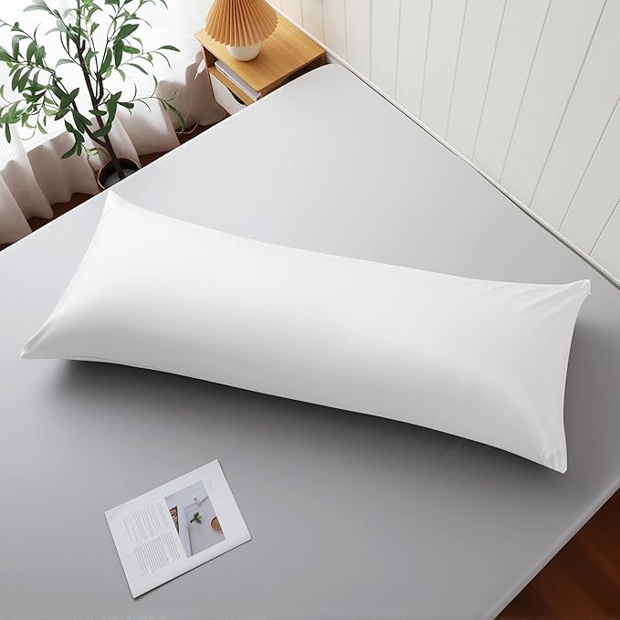 Body Cooling Pillow Case,Viscose Derived from Bamboo Long Pillow Protectors, 400 TC Soft Silky Breathable Summer Body Pillowcases with Zipper Hidden (Body White)