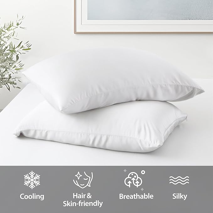 2 Pack Cooling Toddler Pillow Cases,Viscose Derived from Bamboo Small Pillow Protectors Set of 2, 400 Thread Count Soft Silky Breathable Summer Pillow Cover with Zipper Hidden (2PCS, 13‘’x18‘’,White)