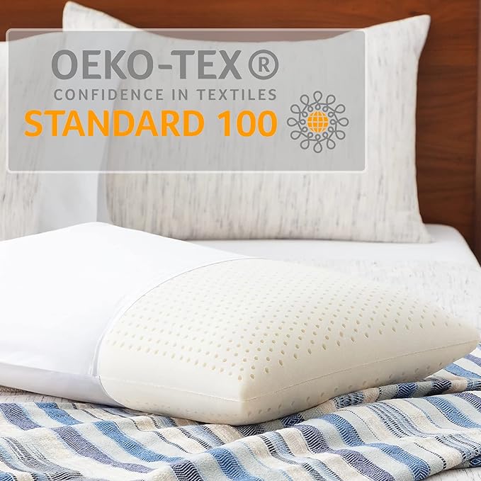 Talalay Latex Pillow, Medium Soft Latex Foam Pillow for Sleeping, Standard Size Bed Pillow for Back with Removable Cotton Inner Cover, Side and Stomach Sleepers, Helps Relieve Shoulder and Neck Pain