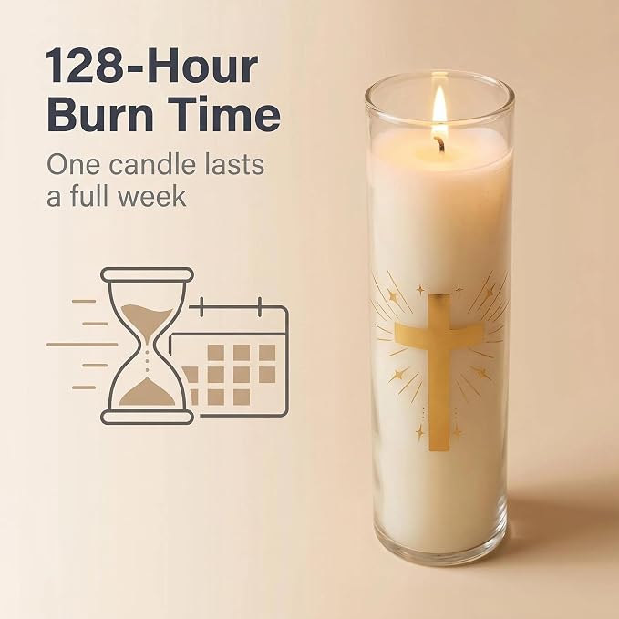 128 Hours Long Burning Beeswax Candles,Pure Beeswax Pillar Candles in Glass Jar,Unscented Natural Beeswax Prayer Candles for Religious Ceremony,Memorial,Vigil,Emergency (White)