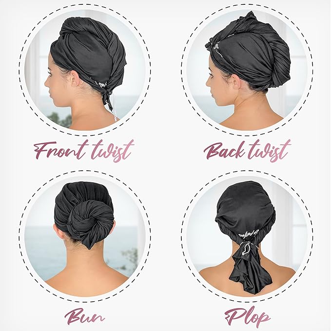 Microfiber Hair Towel Wrap for Women – Large Fast Drying Hair Towel with Patented Clip – Anti-Frizz, Super Absorbent, Silky Smooth Microfiber – Plopping Hair Wrap for Curly & Wavy Hair – 2 Pack