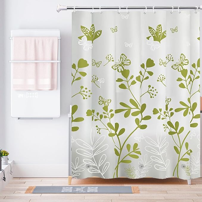 TIKABC Shower Curtain Liner, 4G PEVA Shower Liner, Plastic Waterproof Shower Curtains, with Grommet Holes and 3 Magnetic Weights(Butterfly)