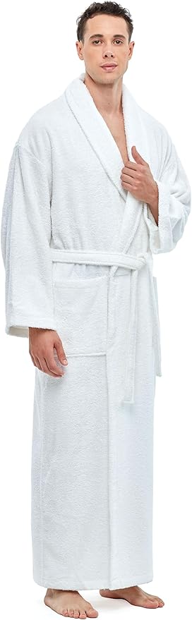 Arus Men's Shawl Collar Robe, Turkish Terry Cotton Bathrobe with Regular and Full Length Options