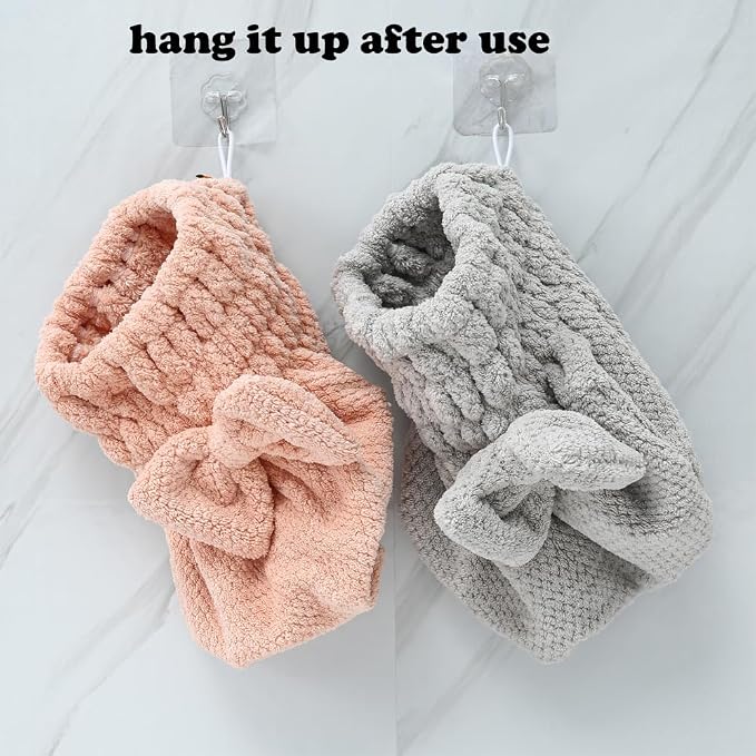 M-bestl Microfiber Hair Towel, Hair Towel Cap,Absorbent Hair Turban Towel,Hair Drying Towel to Dry Curly or Straight Short Hair Quickly(Pink&Gray)
