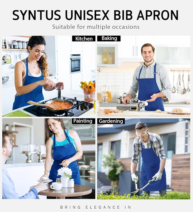 Syntus Apron for Men Women, Adjustable Cooking Kitchen Chef Aprons with 2 Pockets