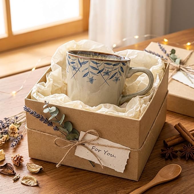 Ceramic Mugs for Men & Women, Unique Microwave & Dishwasher Safe Tea/Coffee Rustic Stoneware Cups for Office & Home (Platycodon flower)